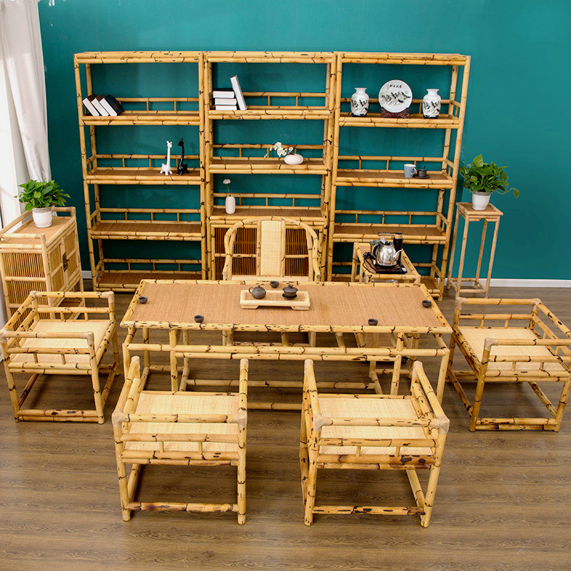 新品茶道茶艺中式实木竹藤客厅办公室功夫茶椅组合泡茶喝茶桌椅子