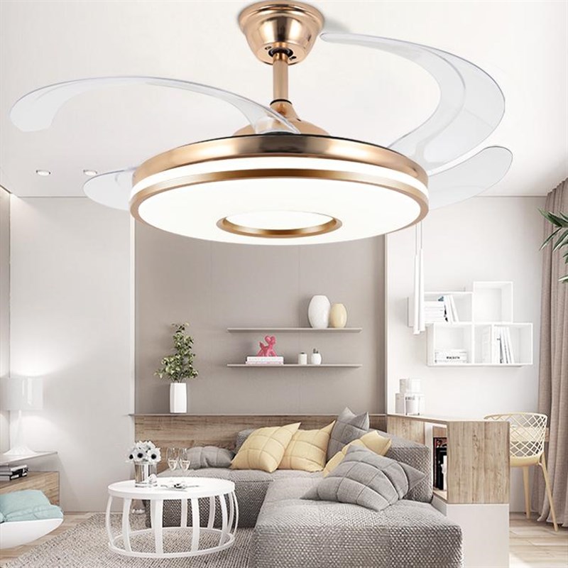 家用客厅水晶隐形风扇灯餐厅卧室轻奢电风扇吊灯变频的吊扇灯一体