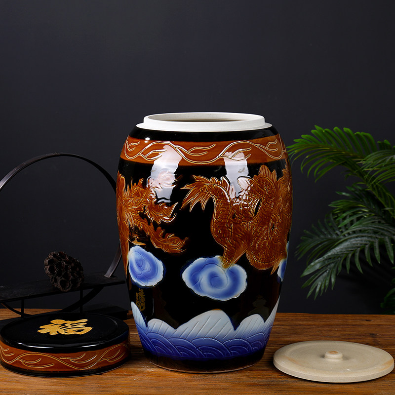 乌金手绘雕刻龙凤款捡骨坛 陶瓷骨灰罐骨灰盒骨灰盅 瓷器骨灰坛罐,商业/办公家具,骨灰盒,淘宝优惠券,粉丝福利购,淘宝优惠卷
