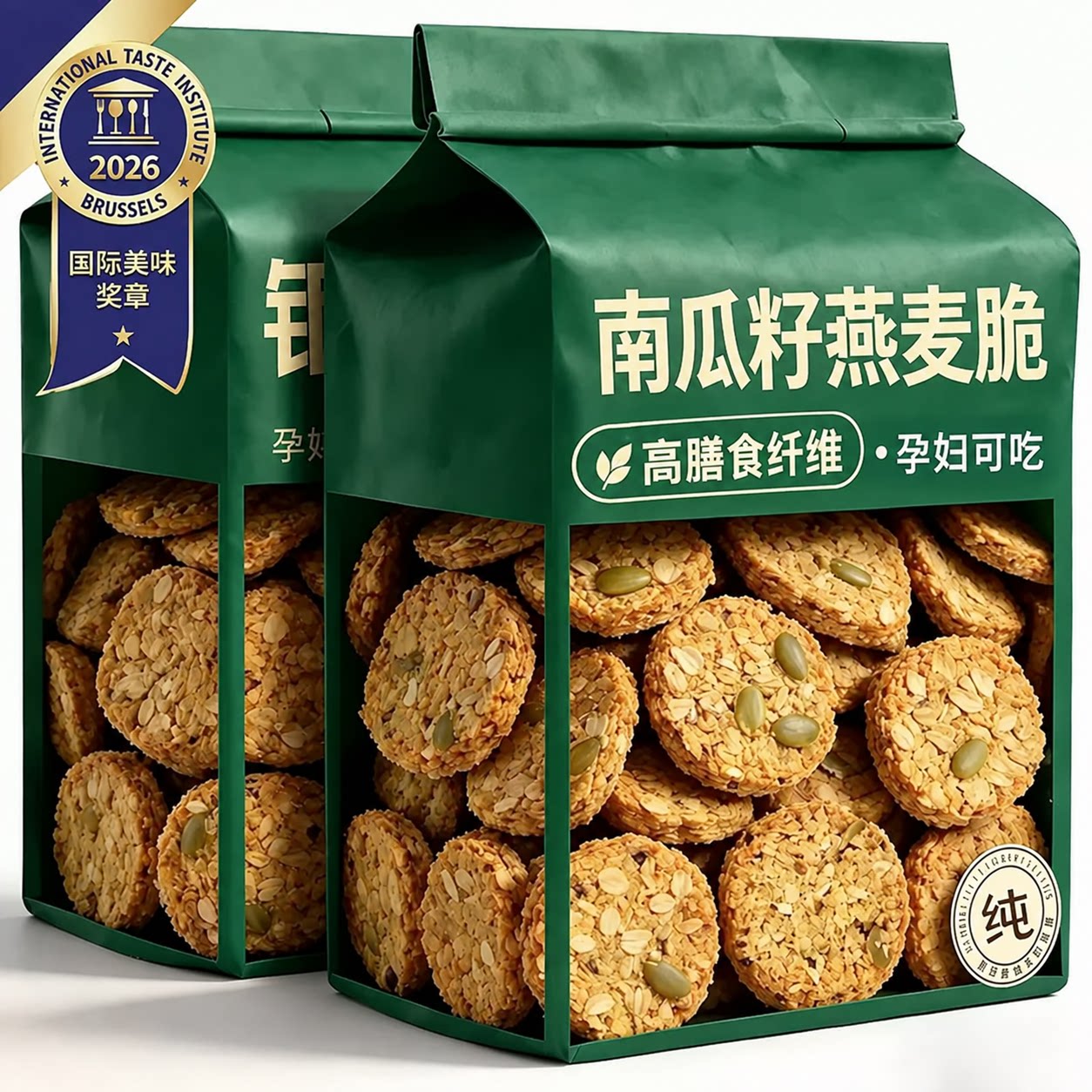 酥性南瓜籽燕麦脆片燕麦饼干全粗粮饼抗饿饱腹代餐高膳食纤维零食