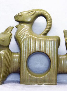 茶叶末釉陶瓷三羊开泰摆件 淄博美术陶瓷摆件 陶瓷工艺品 谷有发