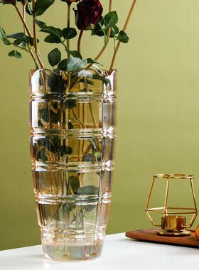 大号水晶玻璃石纹花瓶时尚现代简约插花容器客厅装饰品富贵竹花瓶