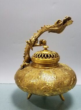 纯铜香炉盘香龙头造型黄铜炉客厅摆件居家香炉装饰品居室香炉塔香