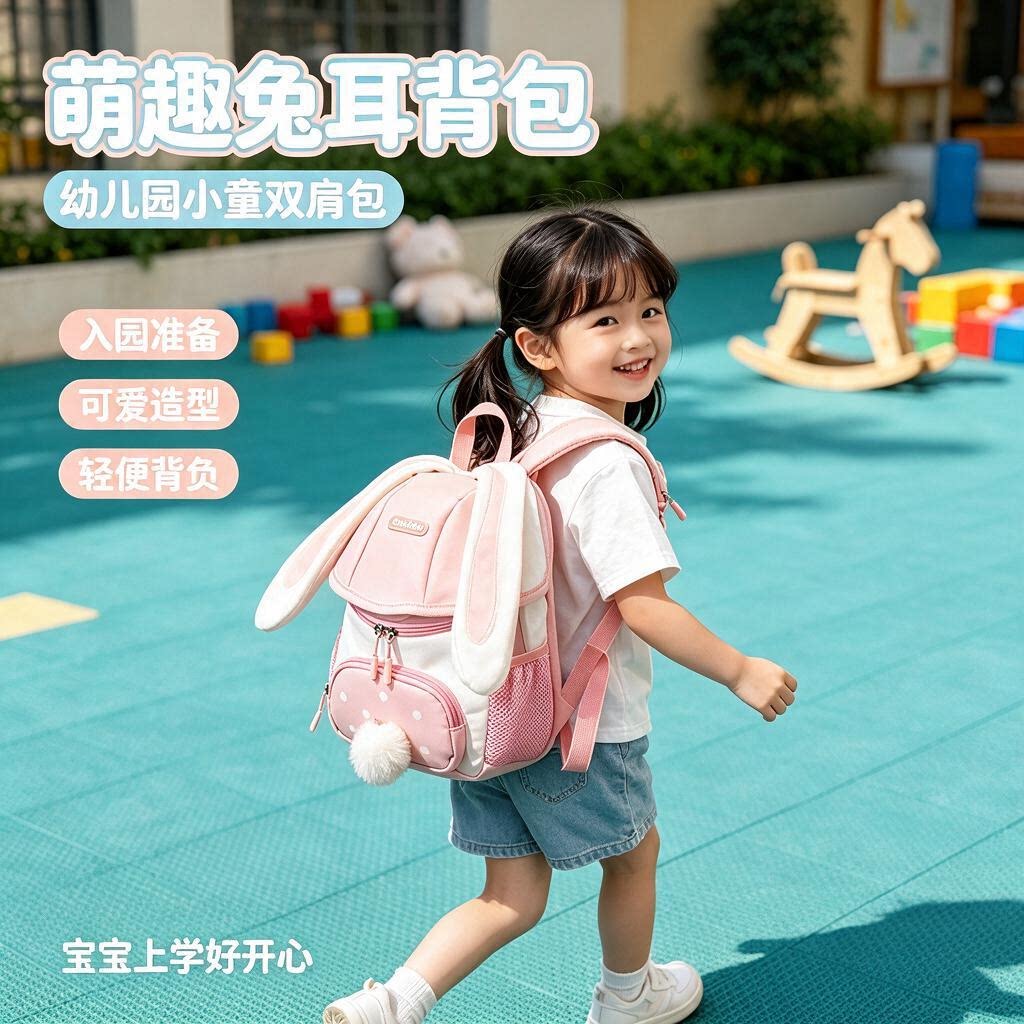 可爱儿童双肩包幼儿园卡通兔子书包男女童轻便背包小女孩宝宝外出图片
