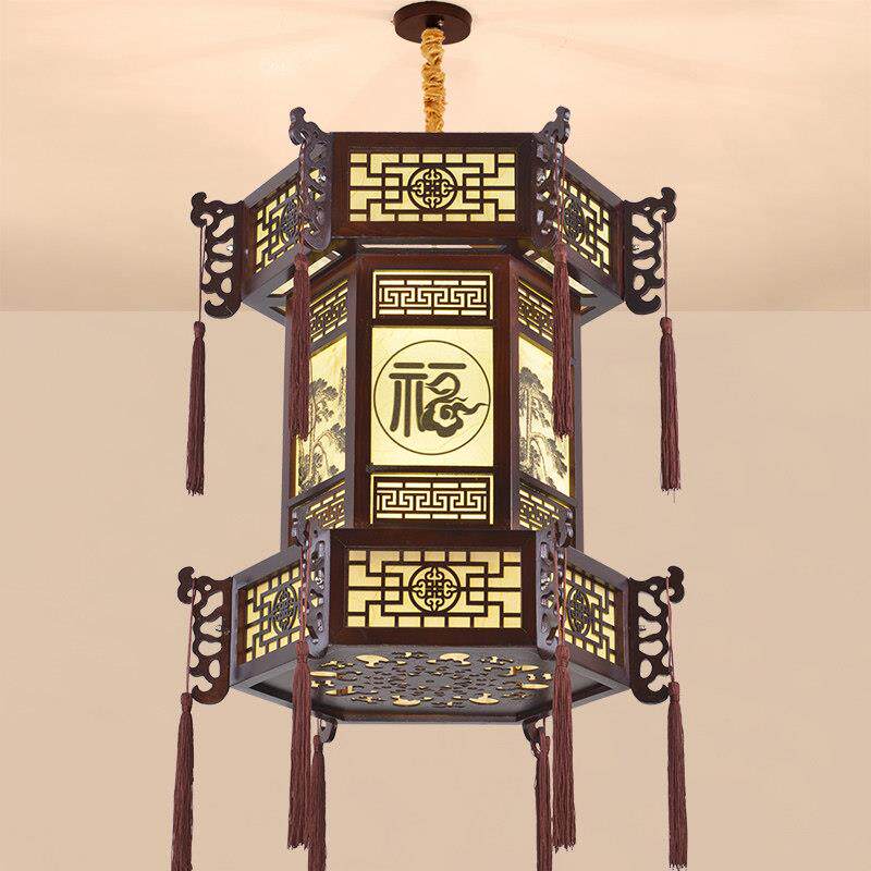 中式仿古宫灯古典实木羊皮吊灯宫廷寺庙茶楼客栈门头高档国风灯笼