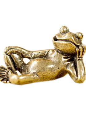 复古实心纯黄铜青蛙摆件卡通迷你卧睡坐禅笔搁手把件茶宠古玩镇纸