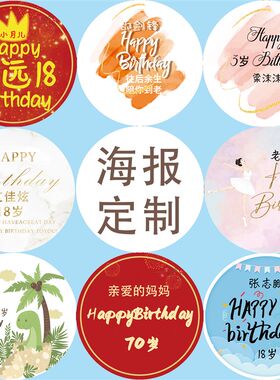 成人生日背景墙布置儿童男女宝宝周岁生日圆形定制名字海报装饰品