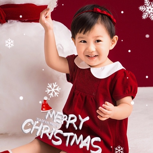 女童连衣裙纯棉红色宝宝周岁礼服夏装公主裙女宝宝裙子伯米吉童装