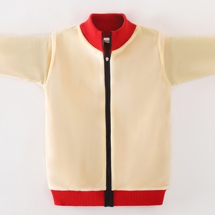 男童毛衣开衫秋装2021儿童拉链针织衫中大童女童红色上衣纯棉加绒