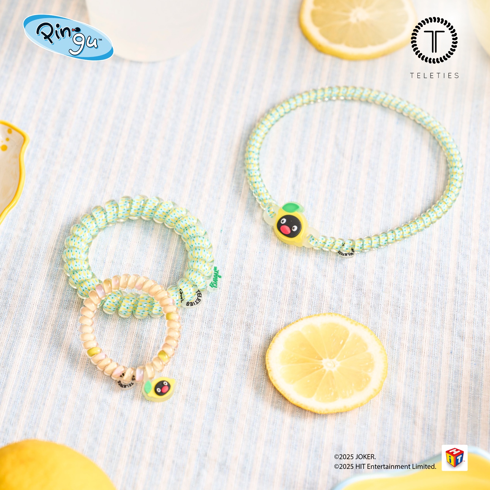 美国TELETIES X PINGU联名电话绳发圈发箍头绳女孩礼物丝绸配饰