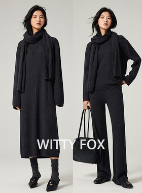 WITTYFOX时髦老钱风美丽奴chao细羊毛经典绞花毛衣连衣裙针织长裤