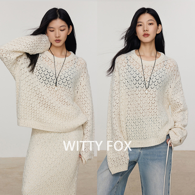 WITTYFOX时髦老钱Bc风璀璨珠片立体菱形镂空羊毛毛衣半裙针织套装