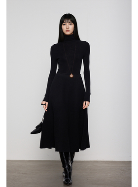 WITTYFOX100%超细美利奴羊毛半身裙水洗立体A字强缩绒收腰伞裙