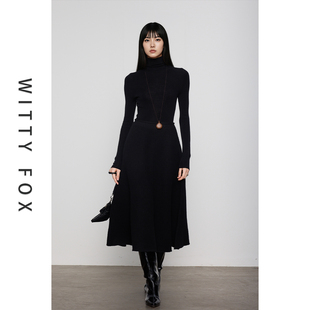 WITTYFOX100%超细美利奴羊毛半身裙水洗立体A字强缩绒收腰伞裙