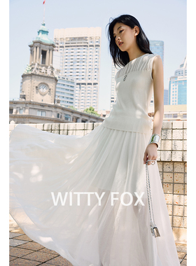 WITTYFOX薄纱微透呼吸感兰精天丝棉针织背心A字显瘦半身长裙套装