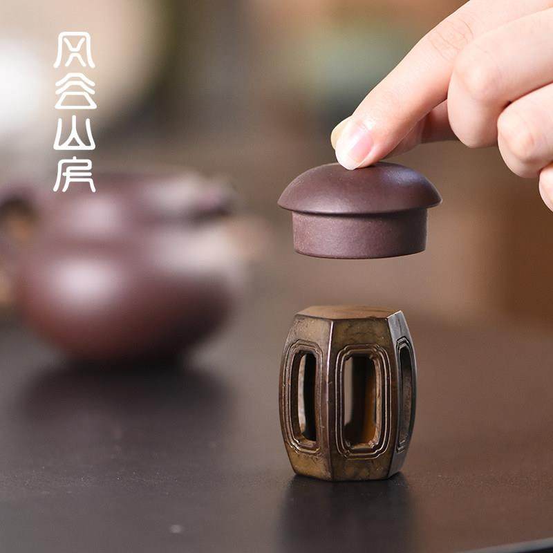 手工铜盖置紫砂壶盖托家用陶瓷盖碗盖子托架配件黄铜功夫茶具茶器