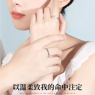 山茶花情侣戒指S925纯银对戒韩版简约小众设计感情侣款一对