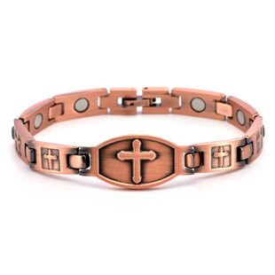 复古时尚弯牌十字架99.9%纯红铜手链男款饰品欧美时尚潮流