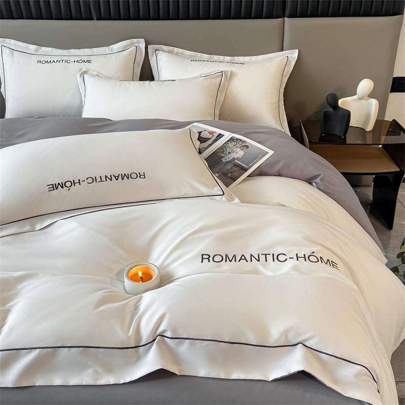 轻奢简约水洗棉磨毛四件套床单被套床笠款学生宿舍三件套