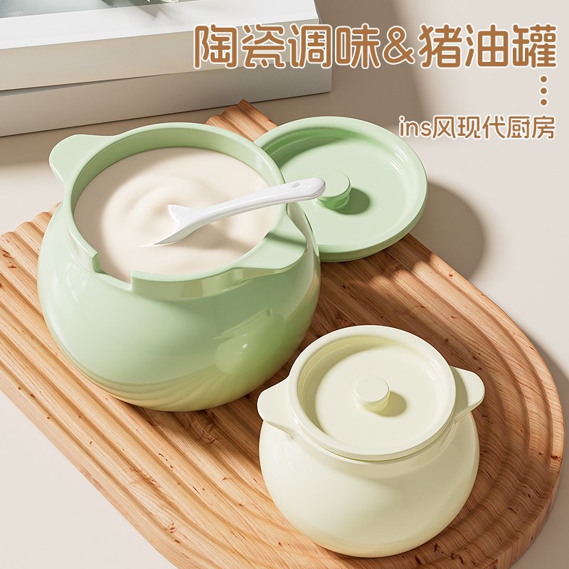 陶瓷猪油罐家用耐高温带盖装荤油的容器厨M房调味罐子辣椒油专用图片