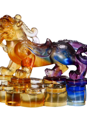 琉璃貔貅摆件一对聚宝盆办公室客厅酒柜房间财位高档桌面开业礼品