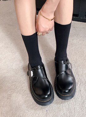 fenimore黑色厚底乐福鞋女2024新款马丁增高百搭单鞋英伦风小皮鞋