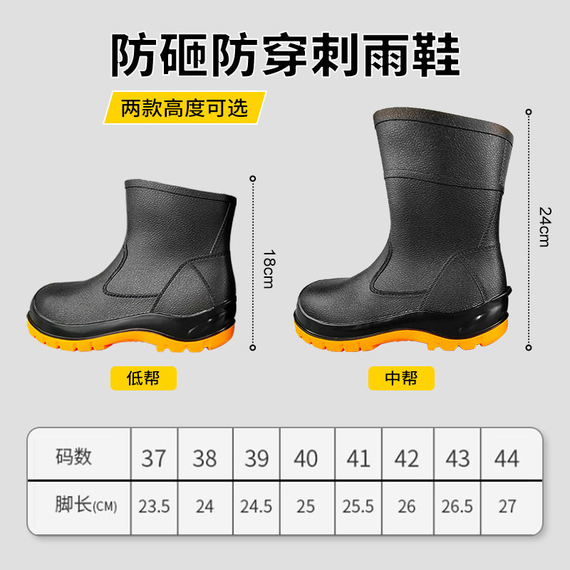 劳保雨鞋男款短筒低帮雨靴防砸钢头钢底防刺穿工地耐酸碱防滑水鞋