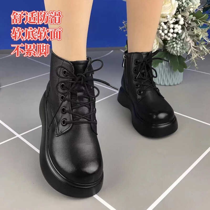 新款秋冬c马丁靴女棉靴圆头软皮防滑厚底松糕小短靴英伦风靴子棉