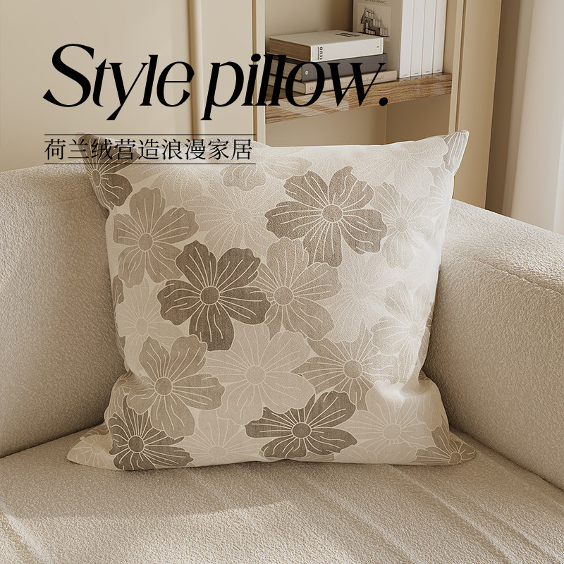 2024新款奶油风沙发抱枕客厅大靠背样板间装饰靠枕套民宿床头靠垫