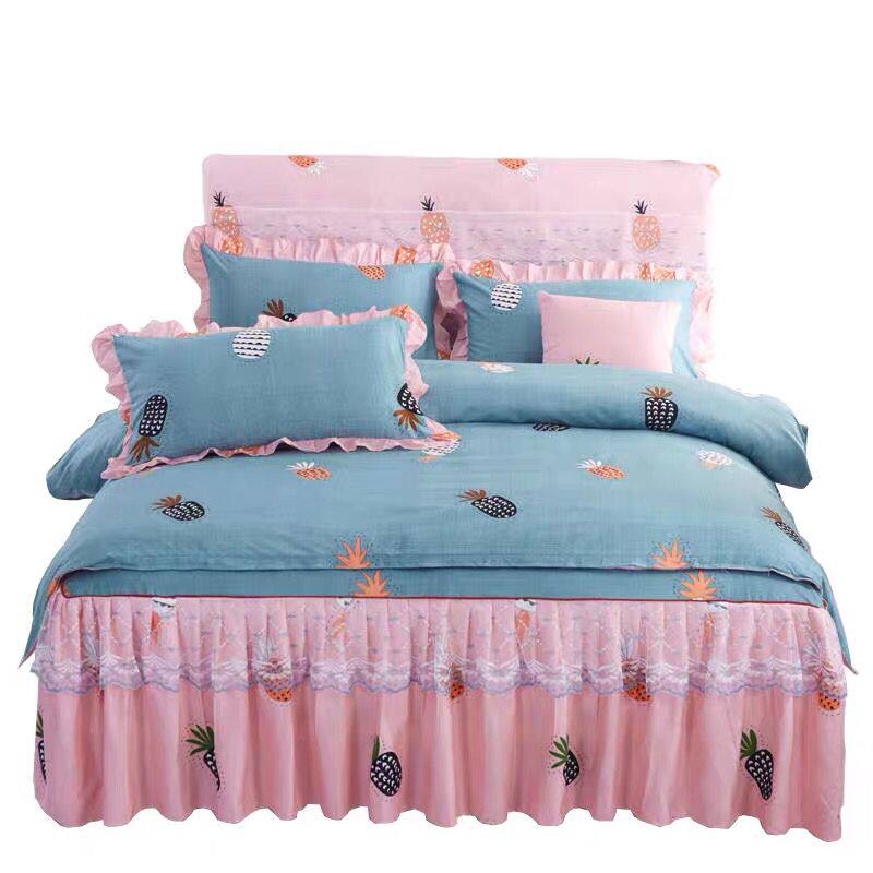 韩版蕾丝床裙四件套加厚磨毛纯棉床罩1.5m/1.8米全棉防滑床单被套