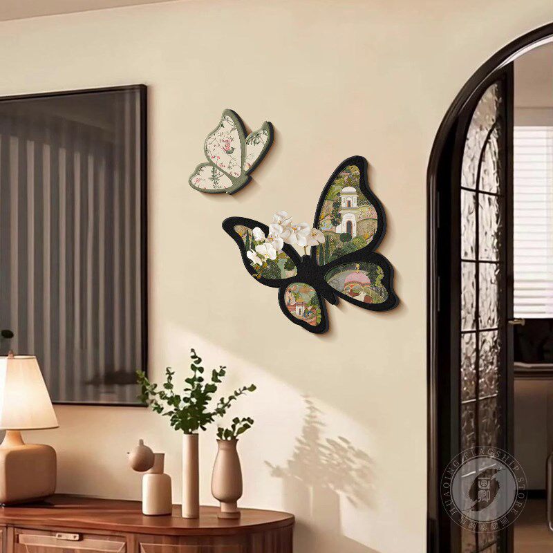 中古风电视背景墙装饰画法式蝴蝶餐厅墙面挂件高级感客厅卧室壁画