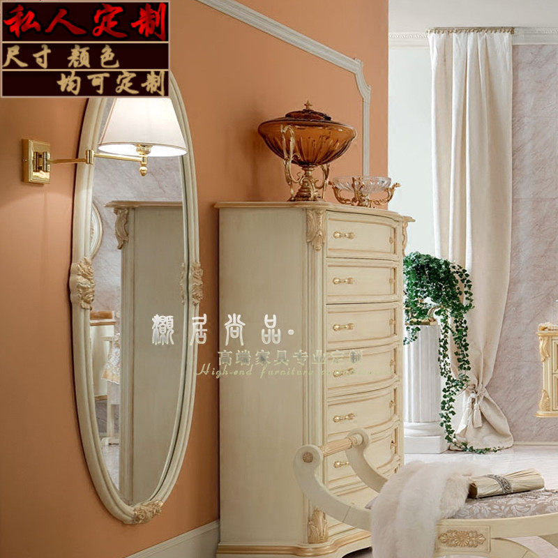 欧式实木穿衣镜壁挂镜q白色别墅雕花全身镜试衣镜入户门厅镜定制