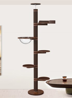 通天柱黑色猫爬架实木猫窝猫树一体猫抓柱顶天立地胡桃木色跳台