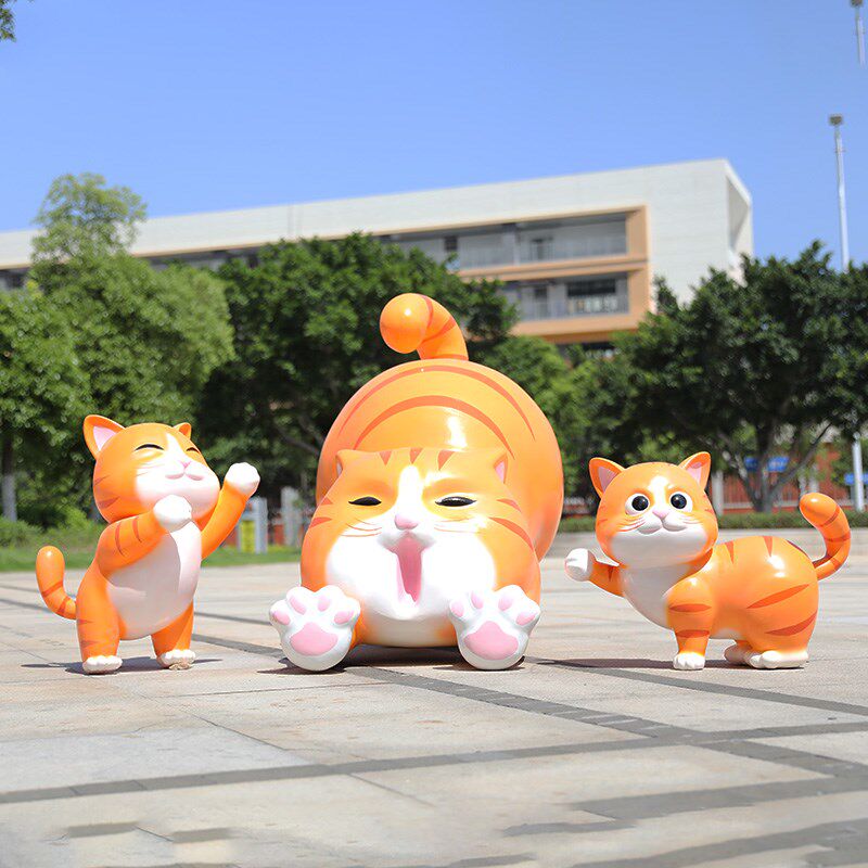 玻璃钢卡通猫雕塑摆件网红猫咪宠物店装饰幼儿园商场动物景观美陈