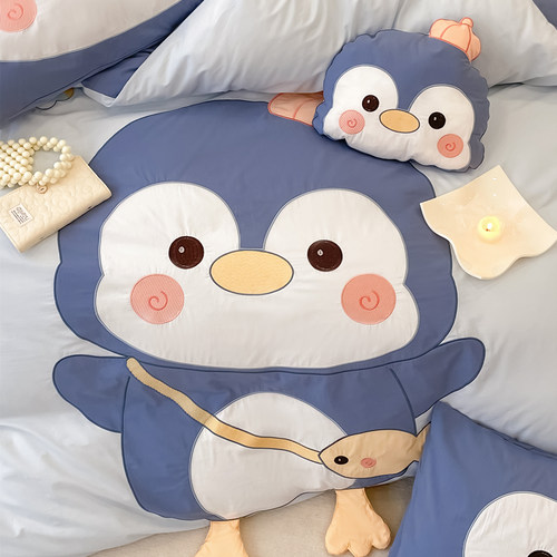 可爱卡通女孩床上用品三件套贴布绣儿童纯棉全棉床单款被套四件套