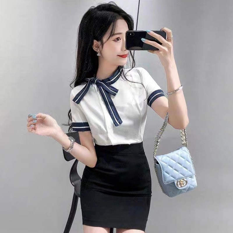 夏季工作服套装职业白色衬衫女气质女神范美容院空U姐工装制服套