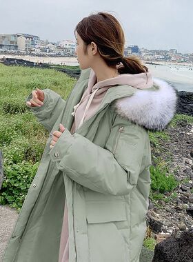 羽绒棉服女冬季中长款2024新款加厚过膝棉衣韩版宽V松棉袄面包服