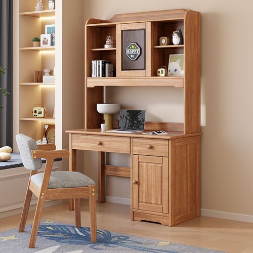 儿童实木书桌书柜一体写字台椅子套装青少年家用卧室W小户型学习