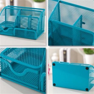 包邮9200办公用品多功能v笔筒收纳盒笔座金属网格笔筒 红蓝绿黑