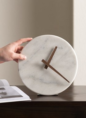 现代简约大理云石座钟办公室书柜摆件客厅装饰时钟样板间书房台钟