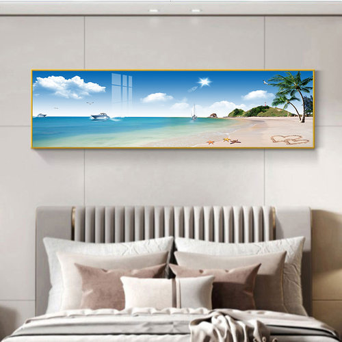 现代简约主卧挂画酒店宾馆房间背景墙大海情侣壁画卧室床头装饰画