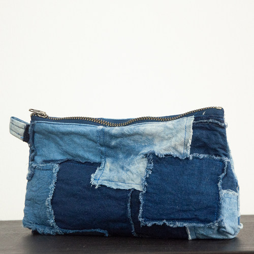 植物蓝染大容量多用途笔袋拼布怀旧收纳包做旧钱包剑道服文具袋