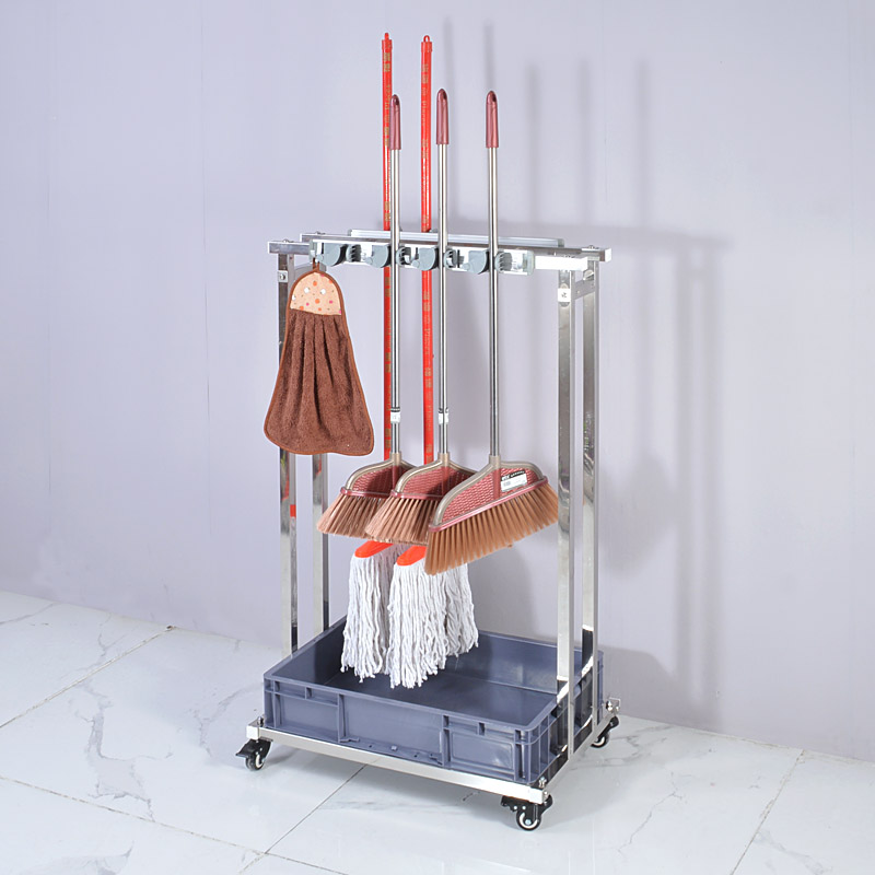 不锈钢置地拖把架可移动置物架清洁工具收纳整理扫把地拖挂墩布架