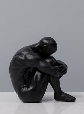 现代简约抱腿黑色人物装饰品摆件样板间办公室书柜桌面雕塑工艺品