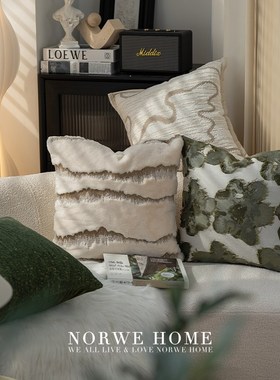 抱枕绿色系睡莲艺术感枕套样板间茶室软装客厅沙发靠枕背床头靠垫