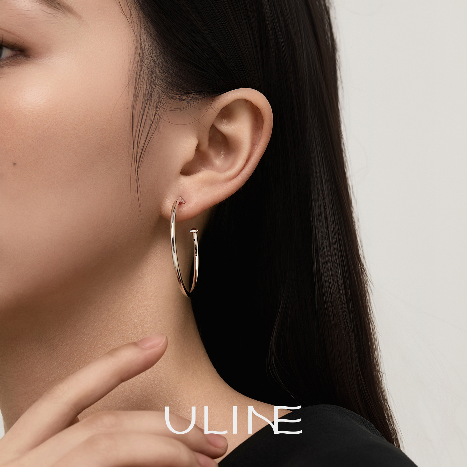 ULINE通体925纯银素圈耳环银耳钉