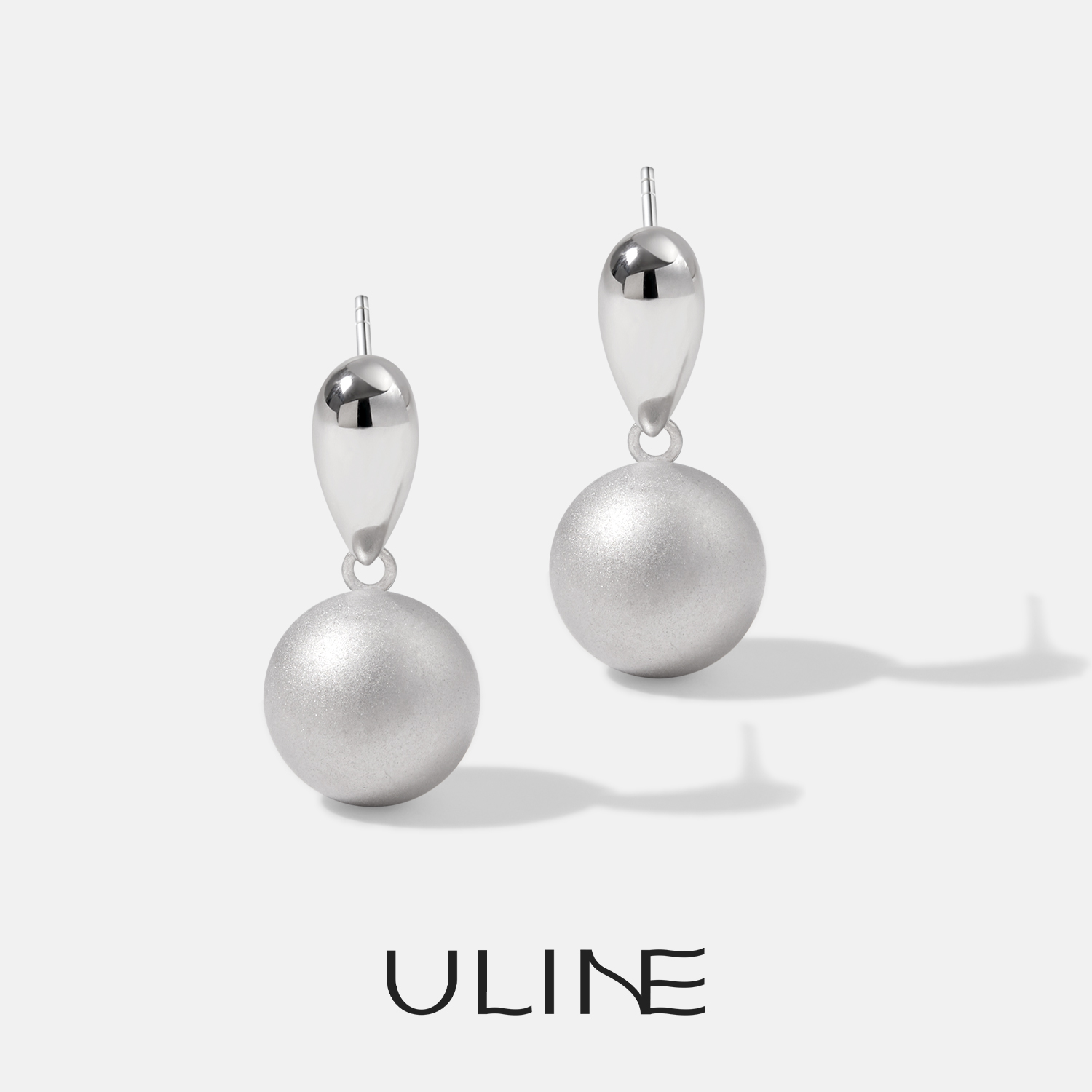 ULINE通体S925纯银耳环银耳钉高级感耳坠球形拉丝耳饰女2025新款
