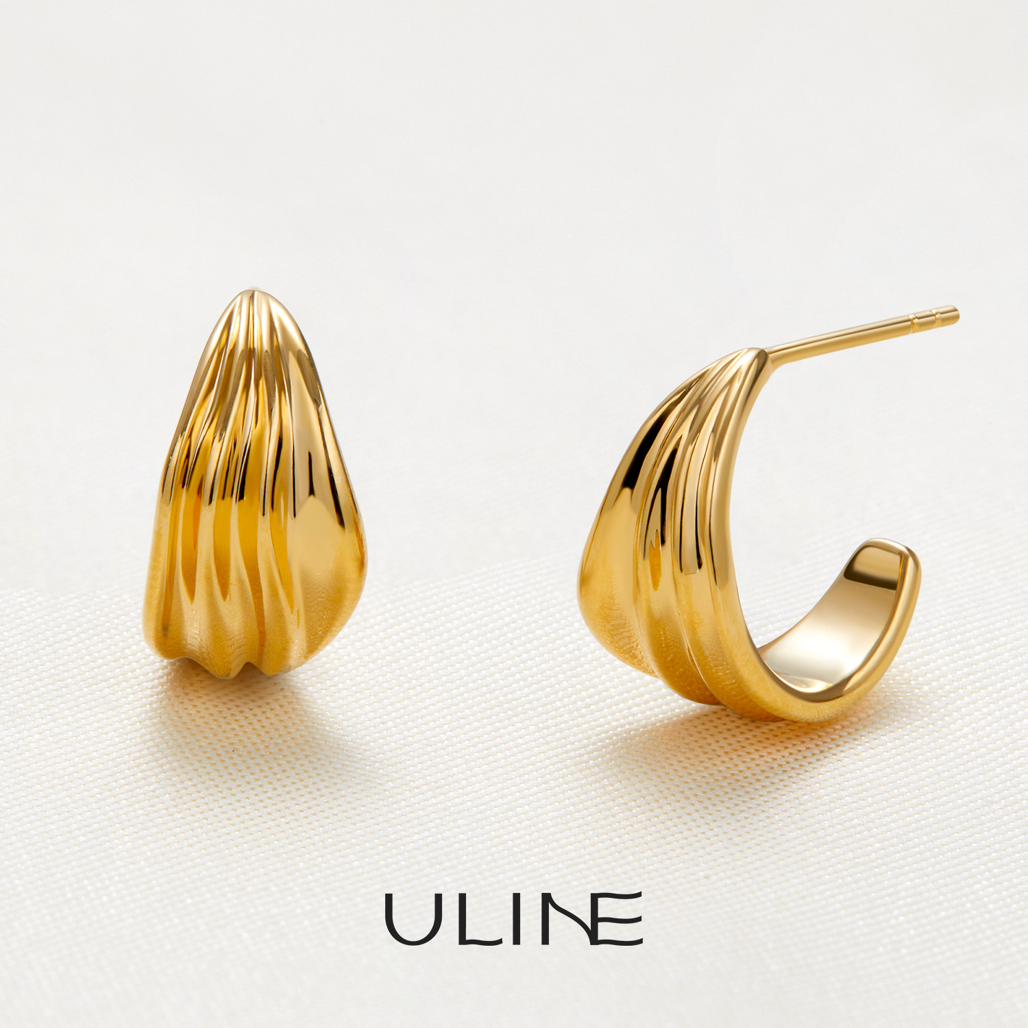 ULINE925纯银耳钉金色银耳环小众轻奢金属耳坠简约百搭通勤耳饰女
