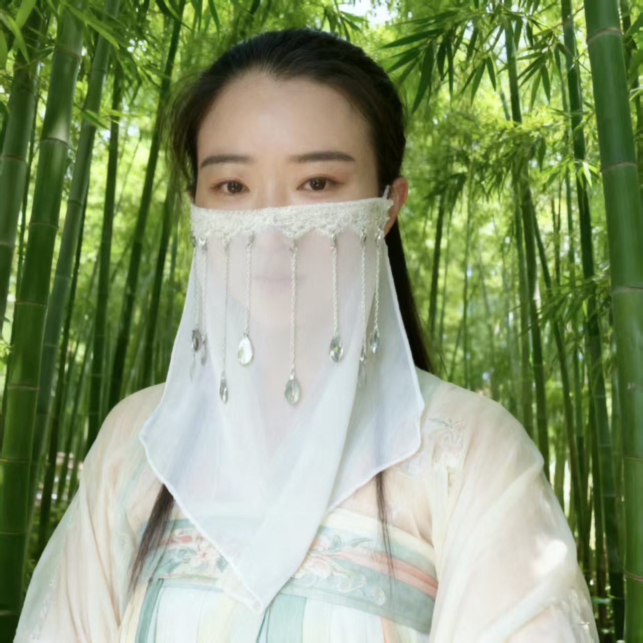 汉服古风面纱仙气可调节挂耳面帘