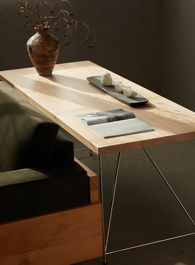 原木风工作会议桌家用长桌设计感办公桌书桌简约现代实木泡茶桌子